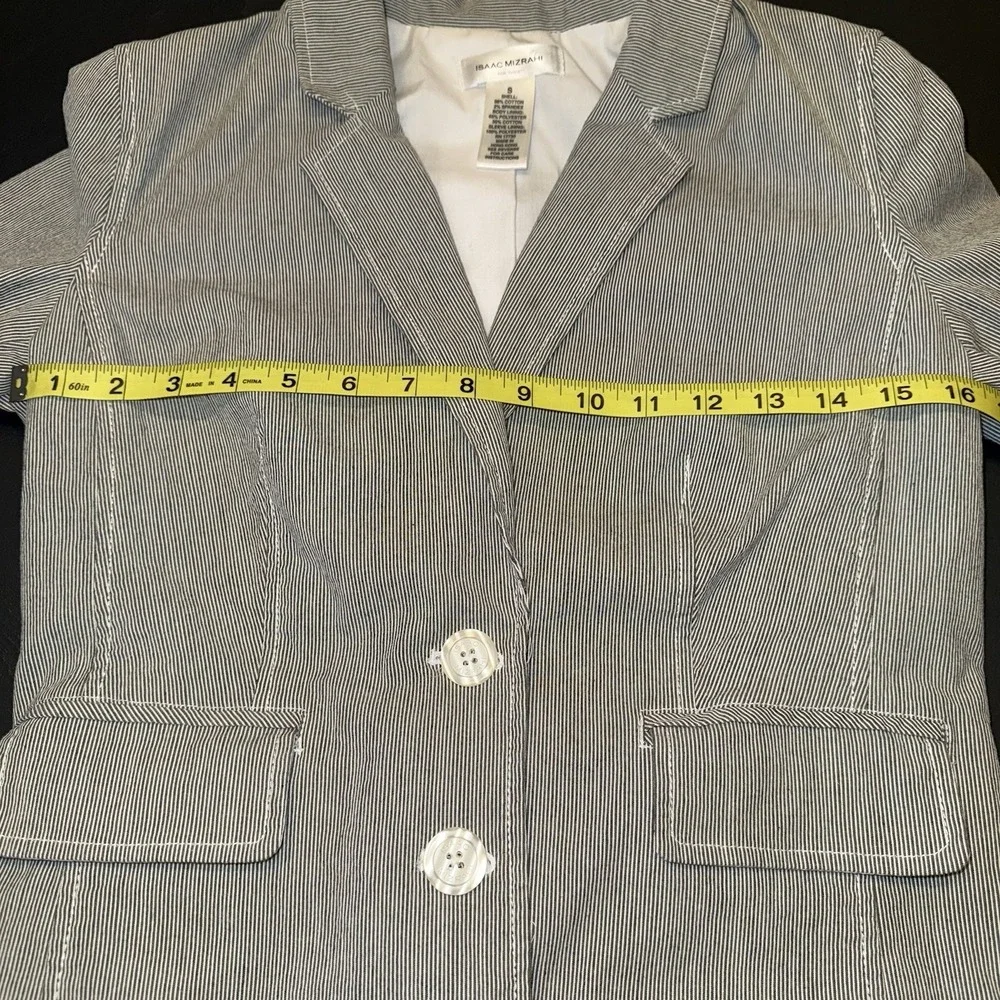 Womens Business Office Pinstripe Blazer‎ Jacket Isaac Mizrahi Grey S 3/4 Sleeve